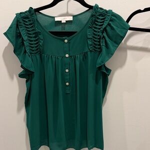 LOFT Green Button-Up Ruffle Blouse size Mp